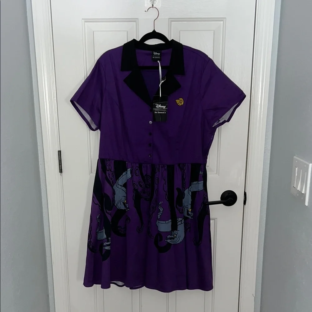 Her Universe Little Mermaid Ursula Purple Pleated Polo Collar Sundress NWT - Picture 1 of 8
